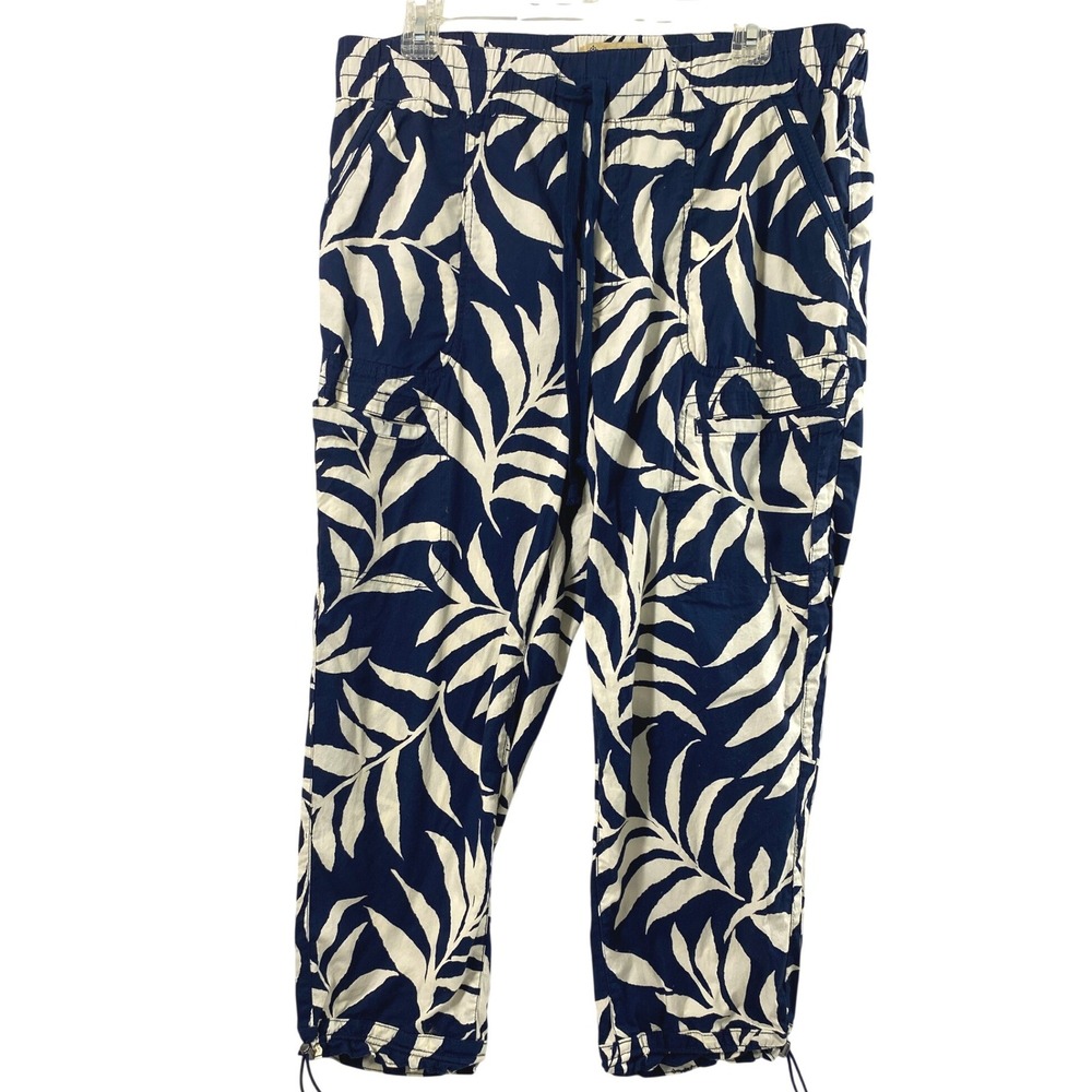 Democracy Cargo Pants Womens‎ 12 Blue Tropical Leaf Print Cropped Resort Vaca
